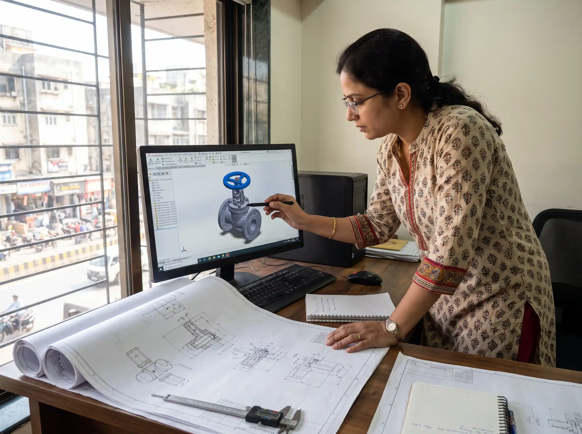Designer building a 3D assembly for a SolidWorks Course in Thane.