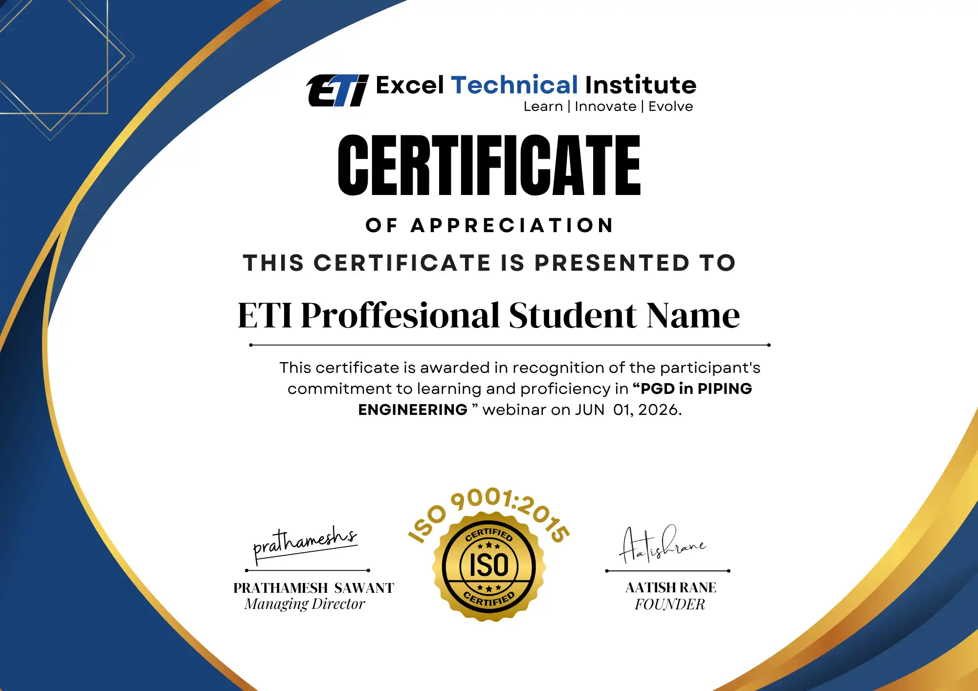 ETI Proffesional Certification forPassed out studnet