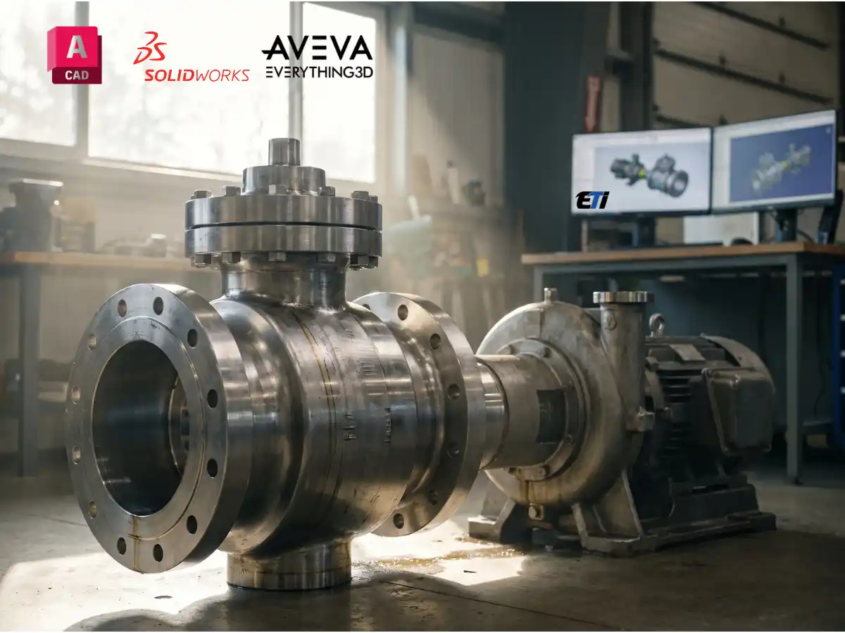 An intricately machined heavy industrial valve connected to a mechanical pump assembly, highlighting core concepts from the Piping and Mechanical Engineering diploma.