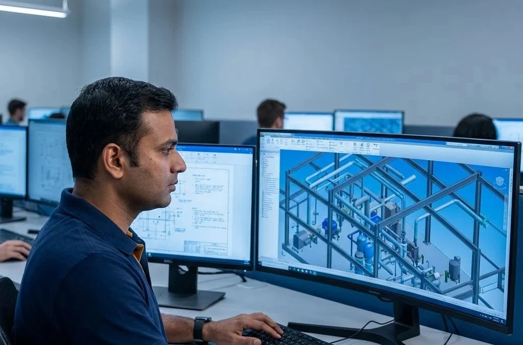 SP3D Training in Mumbai - engineer working on 3D piping model